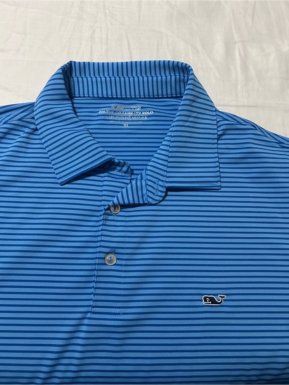 Vineyard Vines Blue striped performance OTG golf polo shirt Mens